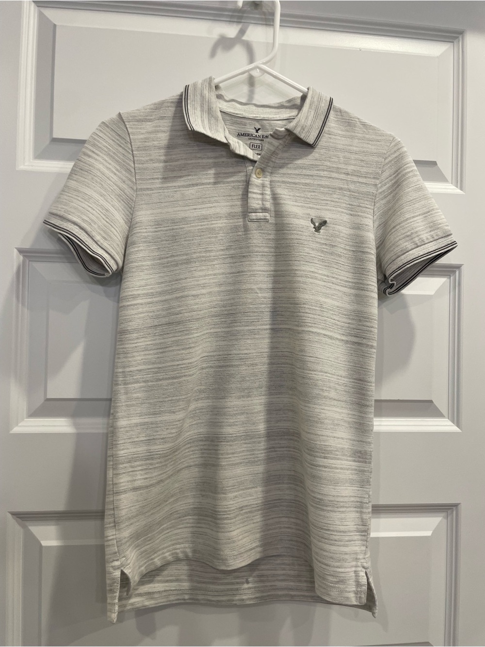 American Eagle Outfitters Light Gray Striped Polo